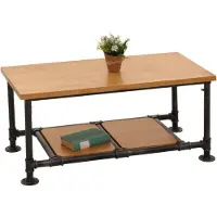 Mendler Table basse HWC-N27, table de salon table basse table d'appoint, Industrial bois massif métal 48x100x50cm naturel