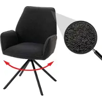 Mendler Chaise de salle à manger HWC-G67, chaise de cuisine avec accoudoirs, pivotante, avec position automatique, revêtue en tissu bouclé MVG, couleur gris foncé