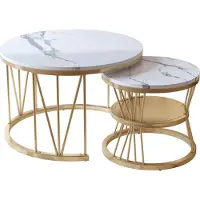 StarTech.com Lot de 2 tables basses - Tables basses rondes - Ø70 × H45 cm et Ø45 × H40 cm - Design minimaliste - Pour le salon - Blanc