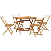 Syfax Ensemble à manger de jardin 5 pcs blanc crème tissu bois massif