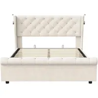 StarTech.com Lit double 160 × 200 cm - Lit rembourré - Revêtement en velours - Espace de rangement sous le lit - Cadre en bois - Design moderne