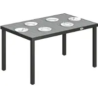 SUCCESS COURIER Table de jardin pour 6 personnes, plateau en WPC aspect bois, 140 x 90 x 74 cm, gris, structure en acier résistante aux intempéries, pieds réglables