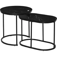 StarTech.com Lot de 2 tables basses - Tables de salon - Plateau aspect marbre - Structure métallique - Dimensions Ø50×50,5 cm & 60×36×43,5 cm - Noir