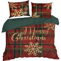 Eurofirany | Garniture de lit - Literie de Noël - 220 x 200 cm - rouge vert or - Coton - Motif de Noël