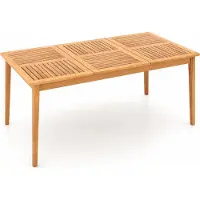 Costway Table de jardin Outdoor Table à manger en bois d'acacia, grande table de terrasse 170x90cm pour 6 personnes, table de balcon rectangulaire avec trou pour parasol