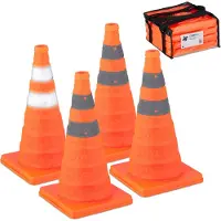 Relaxdays - Cônes de signalisation grands formats, lot de 4 cônes pliables, bandes réfléchissantes, cônes pliables, dimensions 45 x 24,5 x 24,5 cm, orange/argent