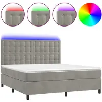 vidaXL Lit boxspring avec matelas & LED gris clair 160x200 cm velours