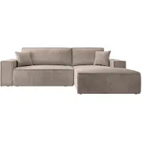 Selsey Canapé d'angle Farese avec fonction sommeil et coffre de lit, ottomane à droite, revêtement velours côtelé beige