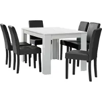 En.casa [] Table de salle à manger blanche mate avec 6 chaises gris foncé en similicuir rembourré 140x90 Groupe de salle à manger