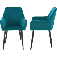 En.casa Chaise de salle à manger 'Hollola' set de 2 chaises rembourrées avec accoudoirs velours turquoise
