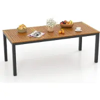 Costway Table de jardin pour 8 personnes en bois d'acacia, table de jardin avec trou de parasol de 5cm 200x90x75cm
