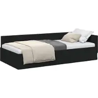 Syfax Cadre de lit d'angle avec tête de lit Noir 90 cm x 200 cm tissu