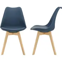 En.casa Chaise de salle à manger 'Fläten' set de 2 chaises rembourrées en similicuir bleu