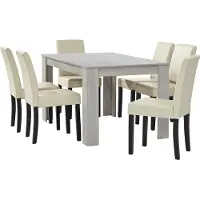 En.casa [] Table de salle à manger en chêne blanc avec 6 chaises en similicuir crème rembourrées 140x90 Groupe de salle à manger