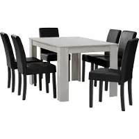En.casa [] Table de salle à manger en chêne blanc avec 6 chaises noires rembourrées en similicuir 140x90 Groupe de salle à manger