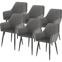 En.casa Chaise de salle à manger 'Hollola' lot de 6 Chaise rembourrée avec accoudoirs velours gris foncé