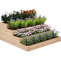 Outsunny Carré potager de jardin, jardinière en bois massif, lit de jardin surélevé, sans fond, 4 étages, pour herbes légumes fruits fleurs, 113 x 113 x 46 cm, bois naturel