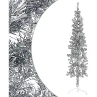 Syfax Demi sapin de Noël artificiel mince avec support Argenté 120 cm