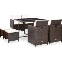 Prolenta Maison Exclusive - Ensemble de salle à manger d'extérieur 9 pièces avec coussins, en rotin synthétique marron