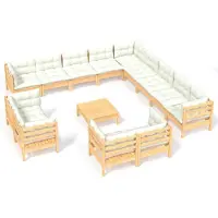 Syfax Salon de jardin 14 pcs avec coussins crème Bois de pin solide