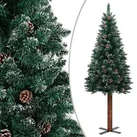 Syfax Sapin de Noël mince bois véritable et neige blanche vert 180 cm