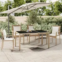 Prolenta Maison Exclusive - Table de jardin avec plateau en verre, en polyrotin beige et verre trempé