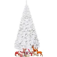 Costway Sapin de Noël artificiel 240cm avec 1138 pointes, aiguilles en PVC & support en métal, sapin de Noël idéal pour la maison, le bureau & les magasins, blanc