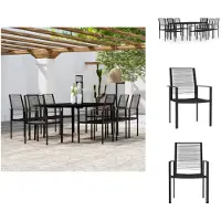 vidaXL Ensemble de jardin 9 pièces noir - Ensemble de meubles de jardin