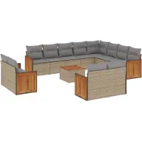 vidaXL Ensemble de 13 canapés de jardin avec coussins Beige Poly Rattan