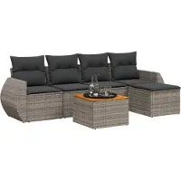 vidaXL Ensemble de salon de jardin 6 pièces avec coussins Gris Poly rotin