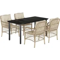 vidaXL Salon de jardin 5 pièces avec coussins Beige Poly Rattan