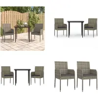 vidaXL Ensemble de jardin 3 pièces avec coussins Noir et Gris Poly Rotin - Salon de jardin - Salon de jardin - Salon Terrasse