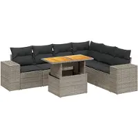 vidaXL Ensemble de salon de jardin 7 pièces avec coussins Gris Poly rotin
