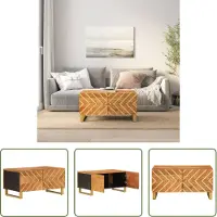The Living Store Table basse marron et noire 80x50x40 cm en bois massif de manguier
