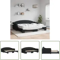 The Living Store Lit de jour Extensible Noir 90x200 cm Tissu