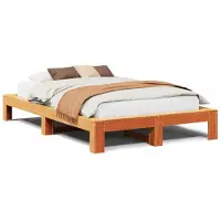 Syfax Cadre de lit sans matelas cire marron 135x190cm bois pin massif