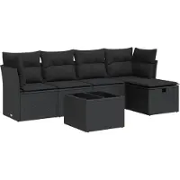 Syfax Salon de jardin modulaire 6 pièces, ensemble canapé résine tressée noir avec coussins déhoussables, rangement intégré, table en verre trempé, résis...