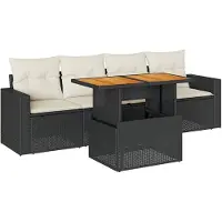 vidaXL Ensemble de salon de jardin 5 pièces avec coussins noir poly rotin