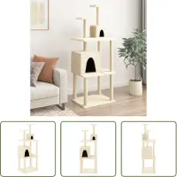 The Living Store Arbre à chat avec colonnes à griffer en sisal Crème 167 cm