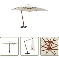 The Living Store Parapluie 300x300 cm Mât en bois blanc