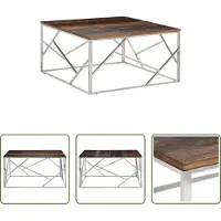 The Living Store Table basse argentée en acier inoxydable et traverses en bois massif