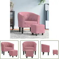 The Living Store Fauteuil club avec pouf Velours rose