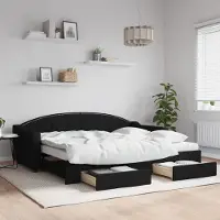 Prolenta Maison Exclusive - Canapé-lit convertible avec tiroirs, noir, 90 x 200 cm, tissu