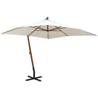 Prolenta Maison Exclusive - Parasol à pied déporté 300 x 300 cm Mât en bois Blanc