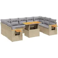 vidaXL Ensemble de salon de jardin 10 pièces avec coussins Beige Poly Rattan