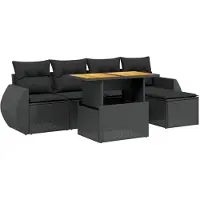 Syfax Salon de jardin 6 pcs avec coussins noir résine tressée