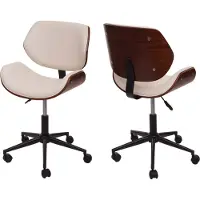Mendler Chaise de bureau HWC-G25, chaise pivotante chaise de bureau, bois courbé aspect noyer rétro pivotant réglable en hauteur MVG ~ crème