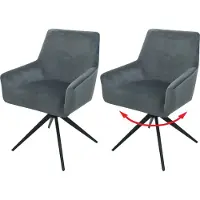 Mendler Lot de 2 chaises de salle à manger HWC-L91, chaise de cuisine accoudoir pivotant Auto-Position tissu/textile gris foncé