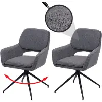 Mendler Lot de 2 chaises de salle à manger HWC-N74, chaise de cuisine, pivotante Auto-Return, tissu Bouclé (540g/m²) Oeko-Tex gris