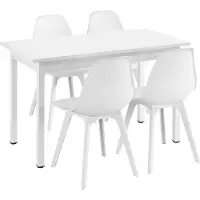 En.casa [] Ensemble de salle à manger pour 4 personnes - Table de salle à manger 120x60cm blanche + 4 chaises blanches Table de cuisine Chaise de salle à manger
